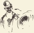 Jazz poster. Man playing saxophone drawn sketch.